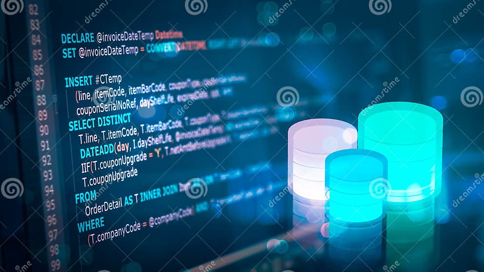 SQL (Structured Query Language) Code on Computer Monitor with Database ...