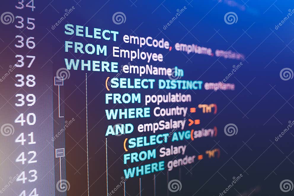 SQL (Structured Query Language) Code on Computer Monitor Stock Photo ...