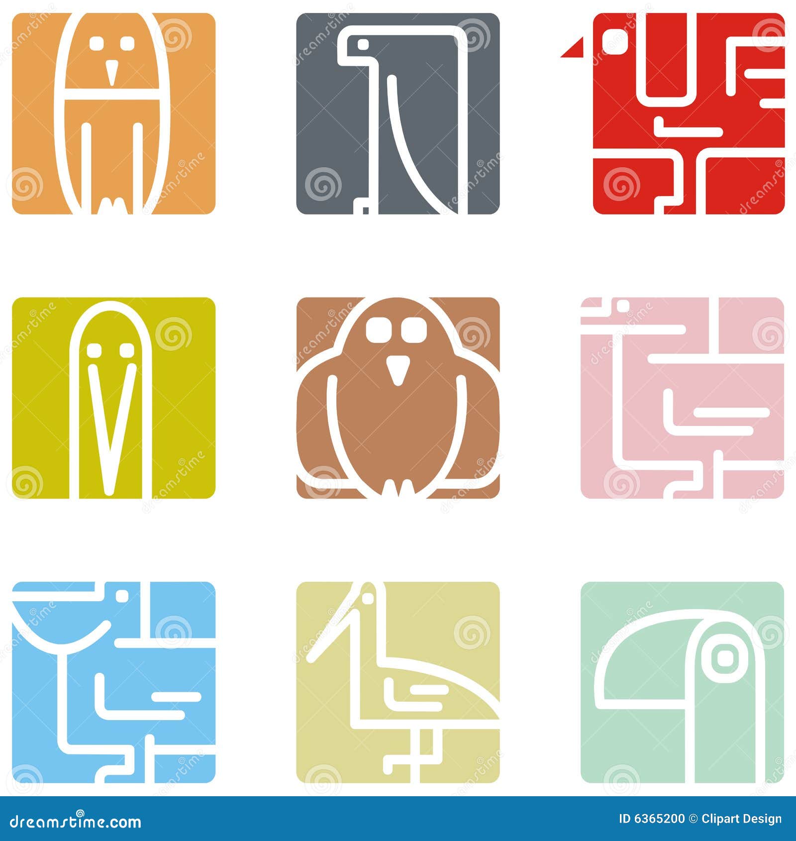 Square animal icons. Square animal icon series - birds. Vector illustrations.