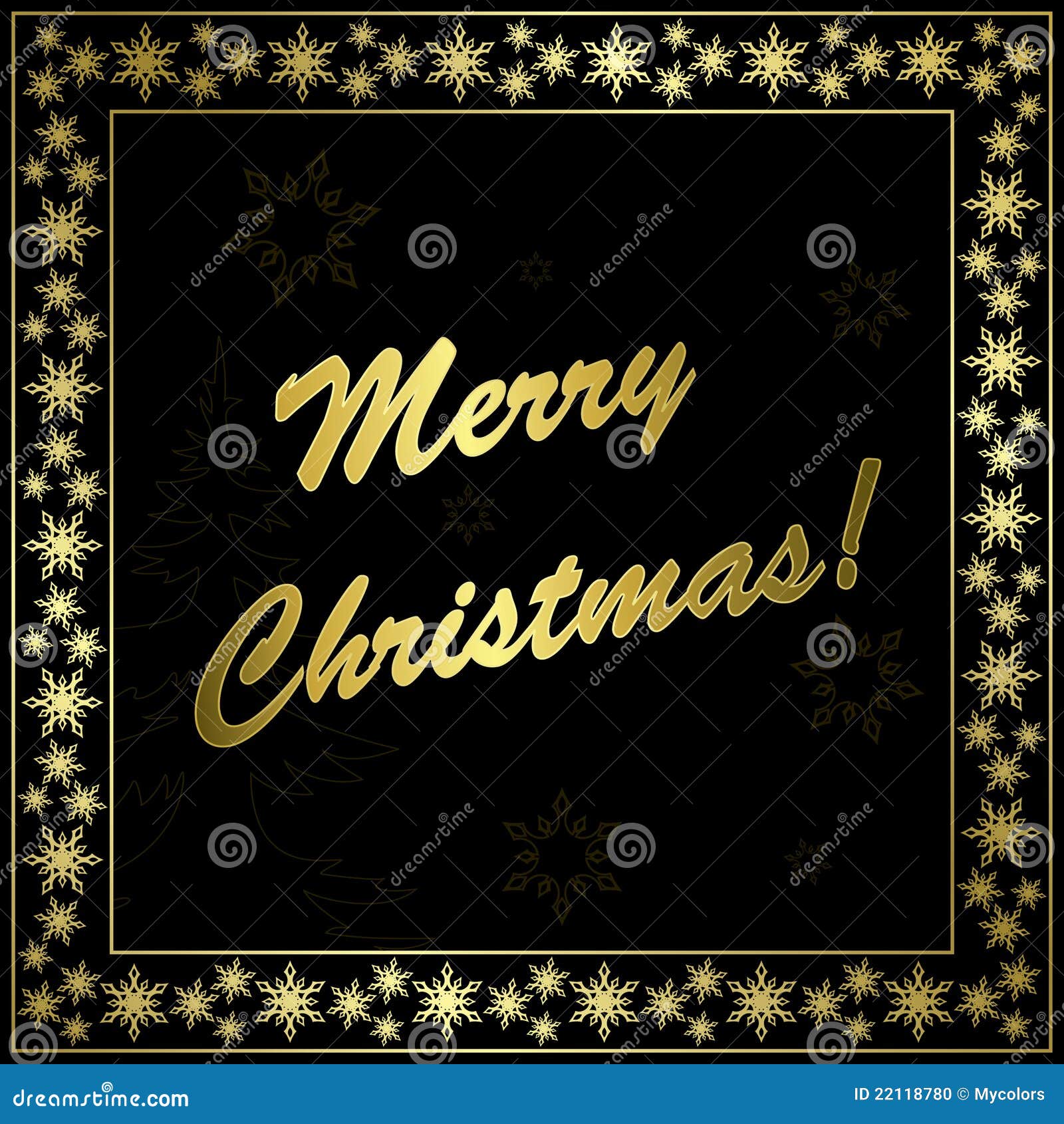 Square Black Vector Christmas Card With Gold Frame Stock 