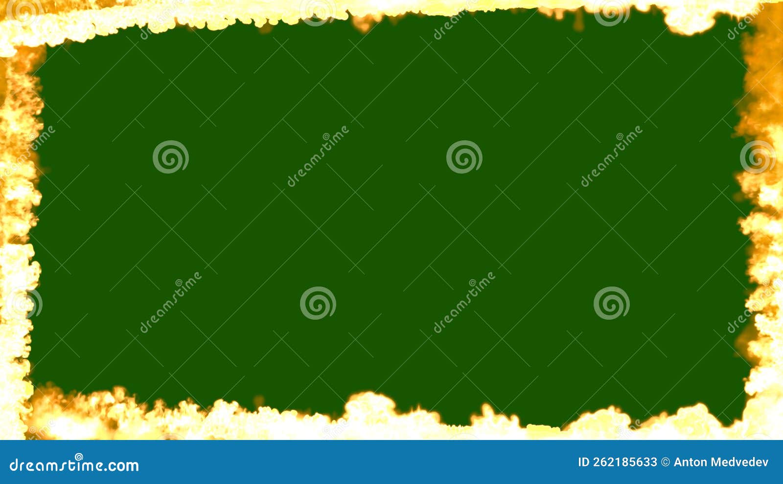 Square Burning Fire Screen Frame on Green Chromakey, Isolated Object
