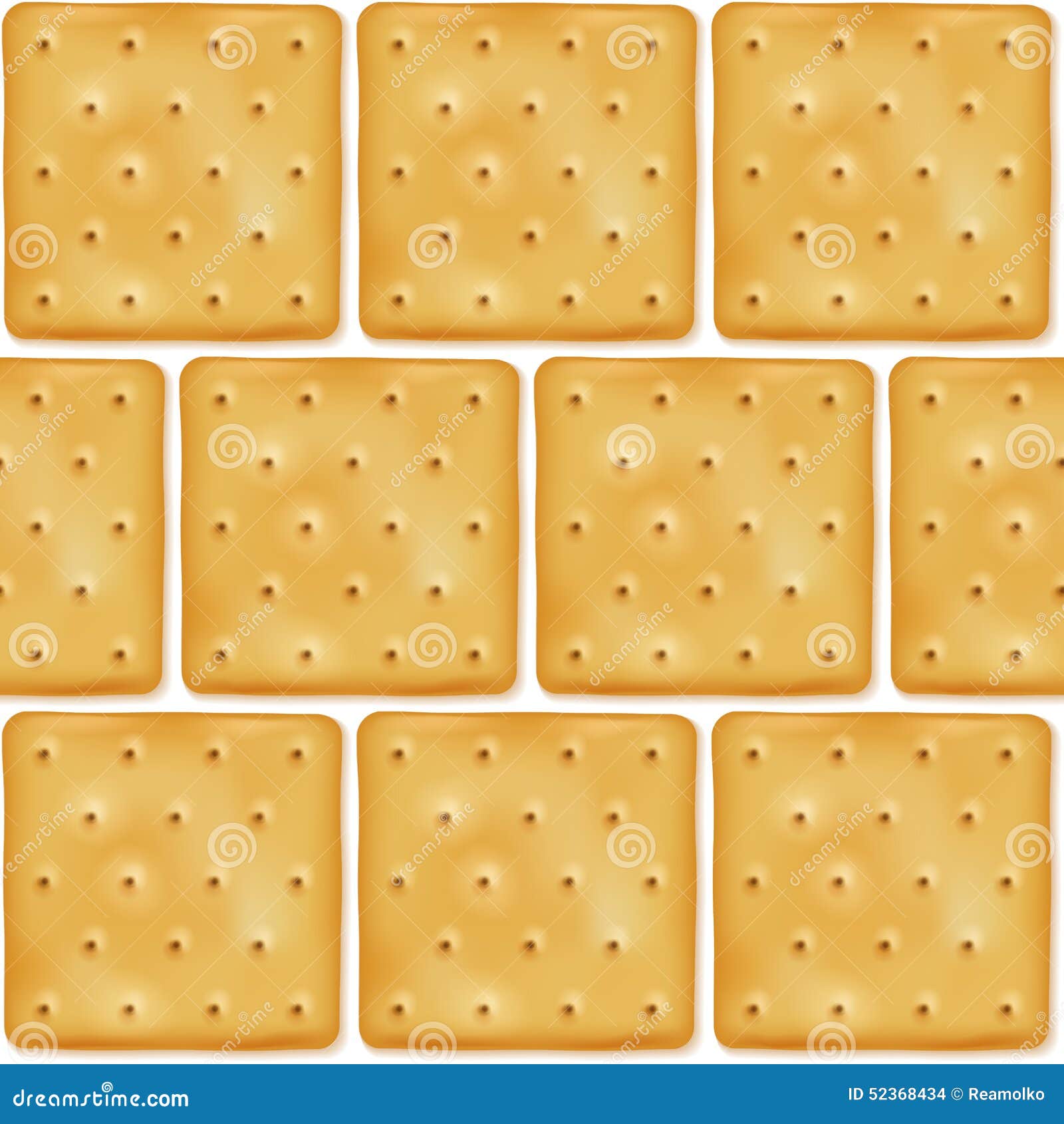 Square cookies crackers seamless pattern. Snack food background.