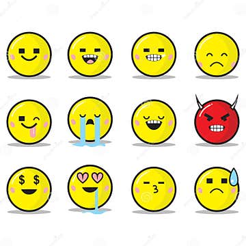 Cute emoji icon set stock vector. Illustration of faces - 92503653