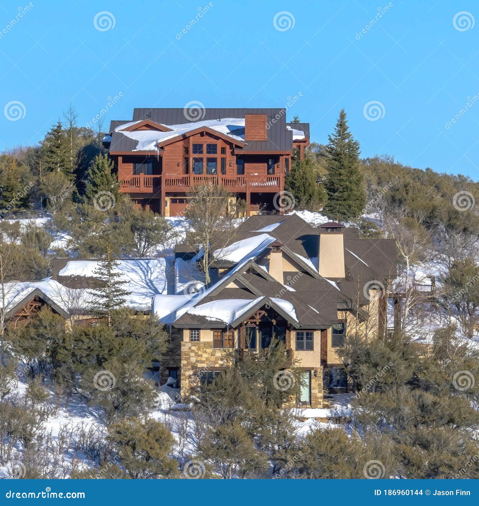 Square Frame Hill Top Houses in Park City Utah Amidst Scenery of Snow