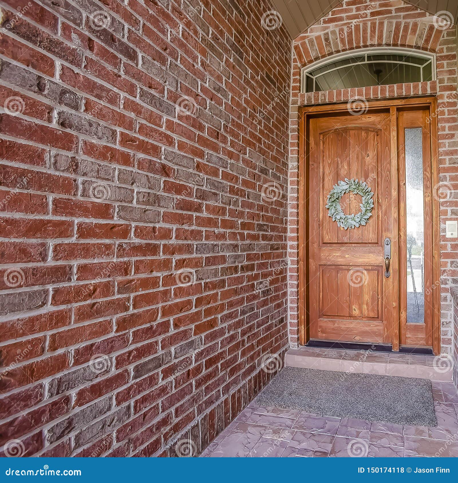 Square Frame Rustic Wooden Door With Wreath Sidelight And