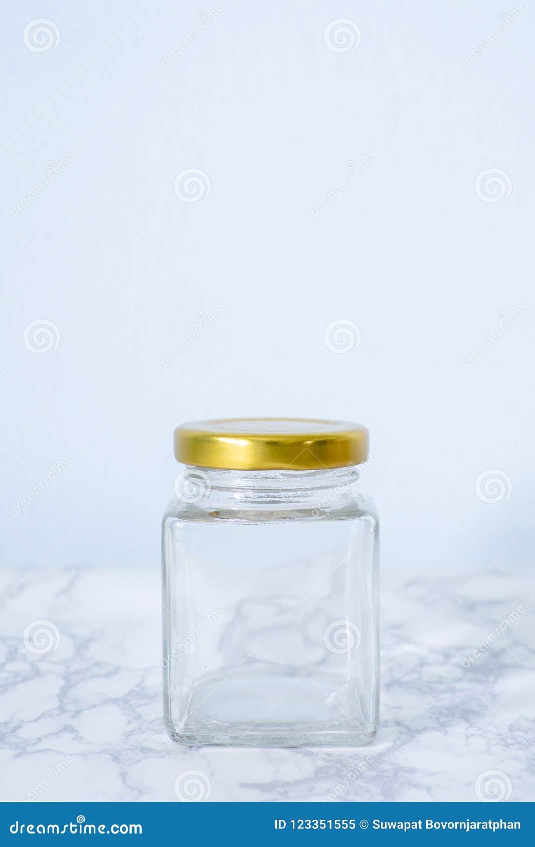 Square Glass Jars Gold Lid Packaging. Stock Image Image of design