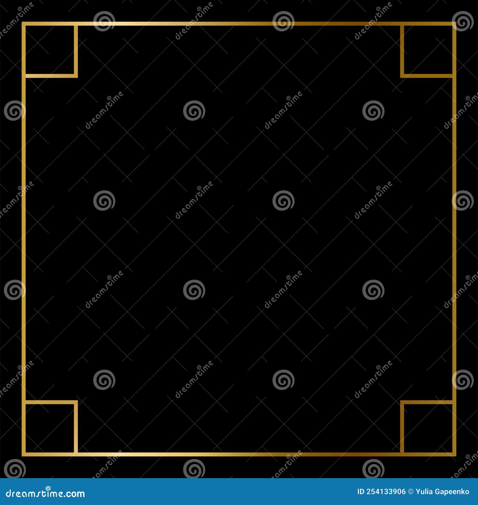 Square Golden Frame on the Black Background. EPS10 Stock Vector Illustration of invitation