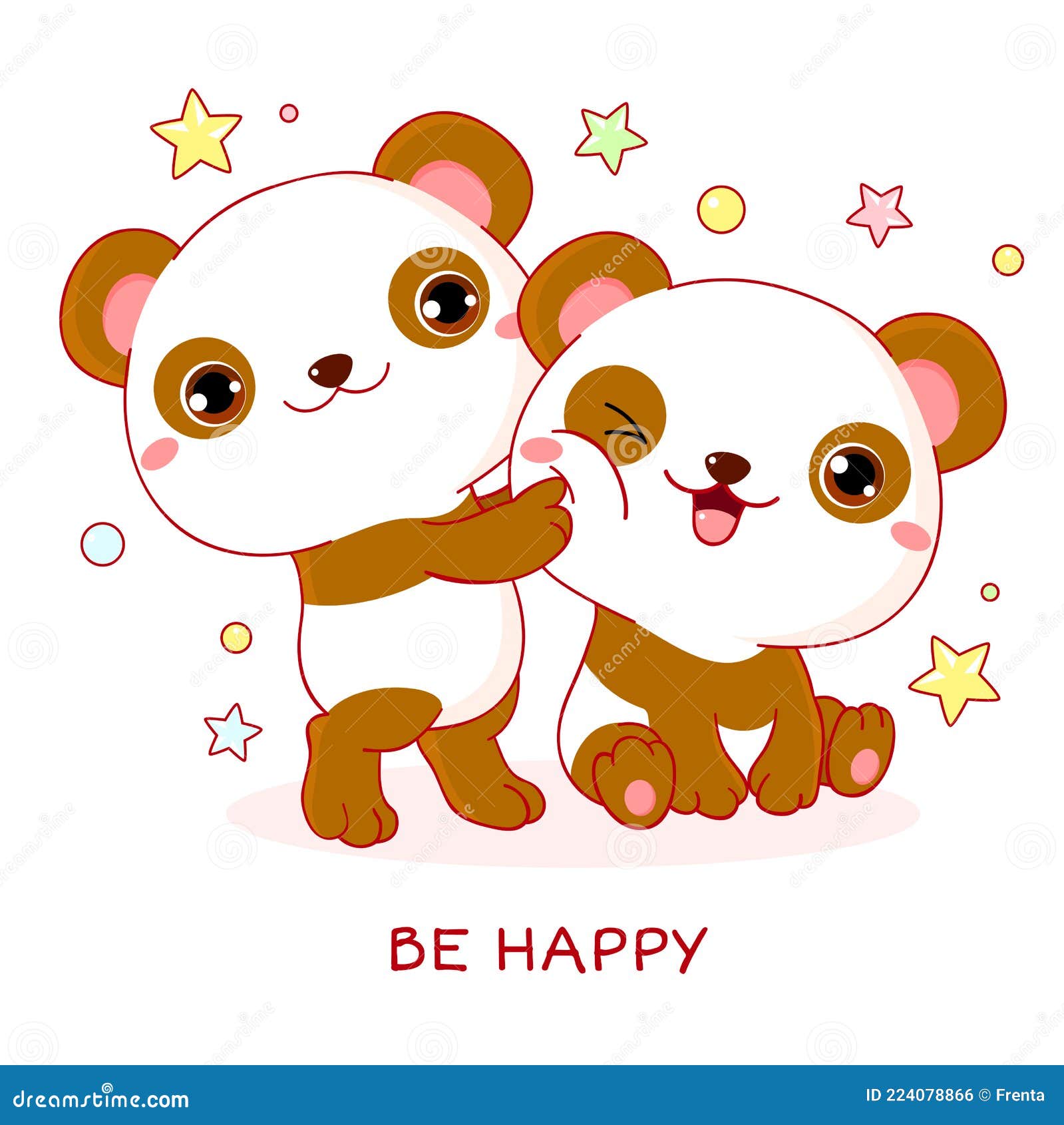 Square Greeting Card with Kawaii Pandas Stock Vector - Illustration of ...