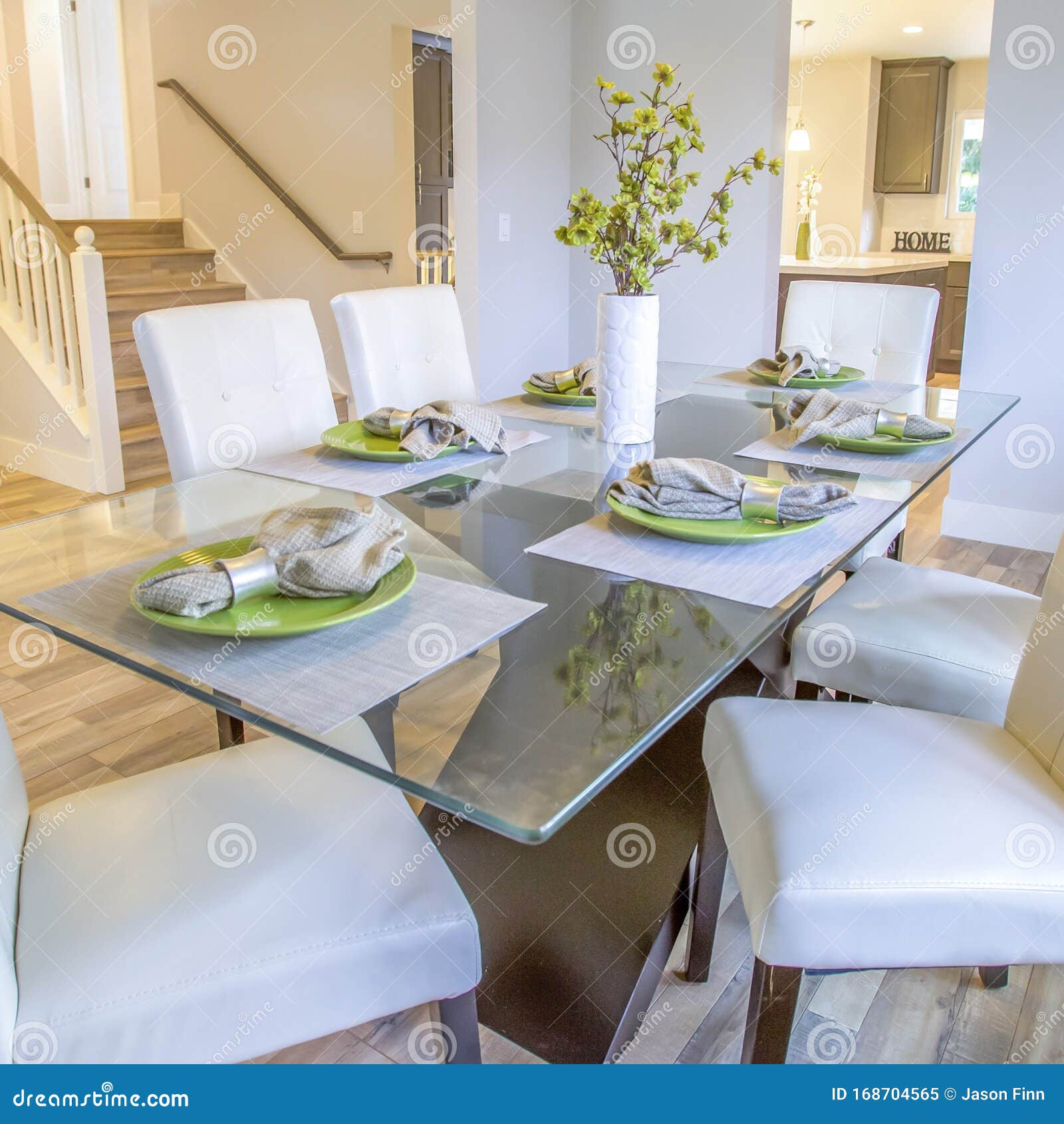Square Kitchen Table in Decorated Model Home Stock Image Image of