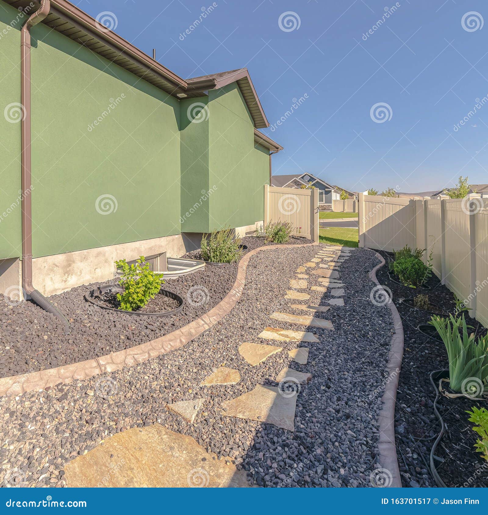Square Landscaped Garden Pathways In Suburban Backyard Day Stock Image Image Of Botanical Square 163701517
