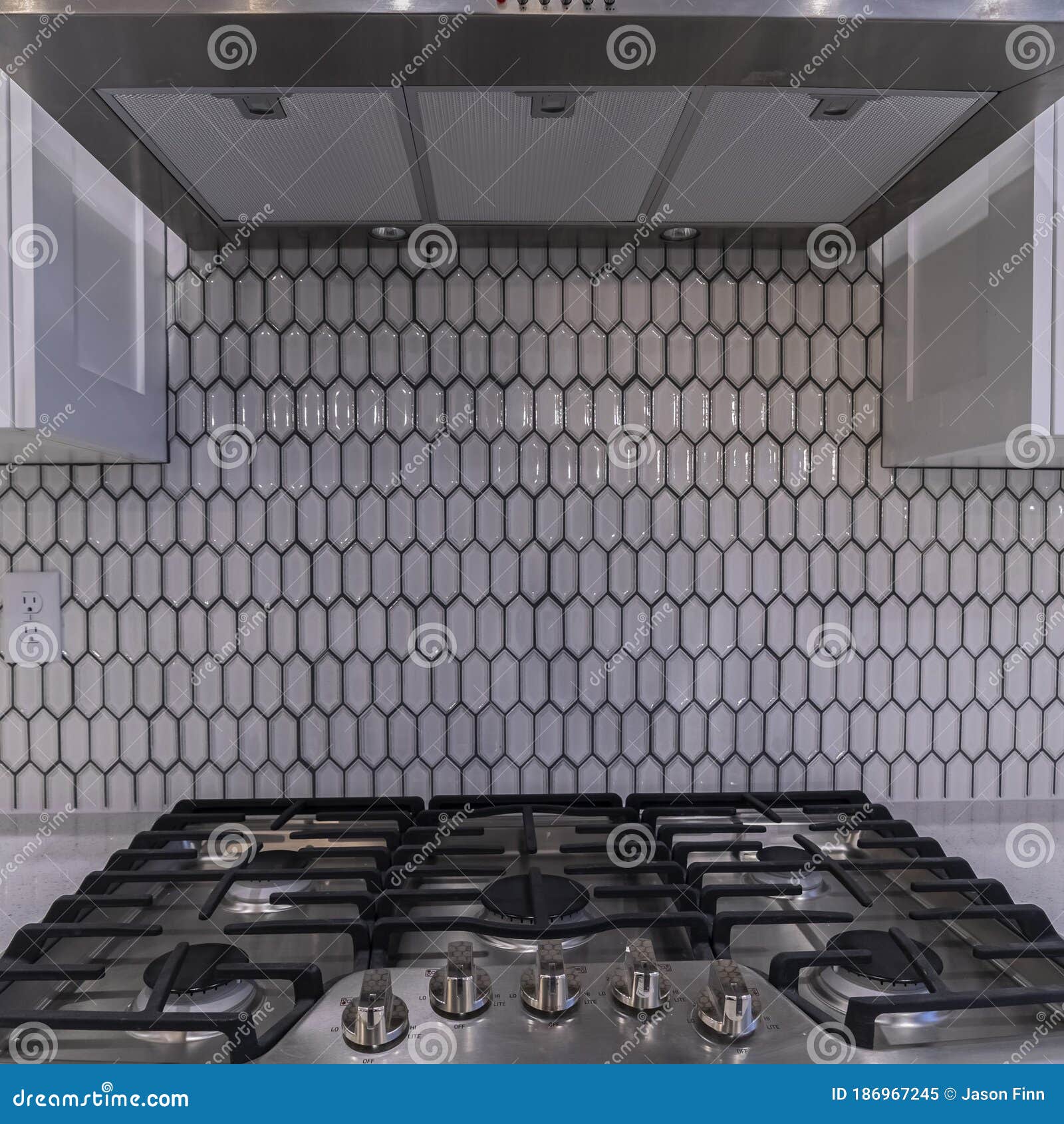 Square Modern Gas Cooker Hob Under an Extractor Fan Stock Image Image