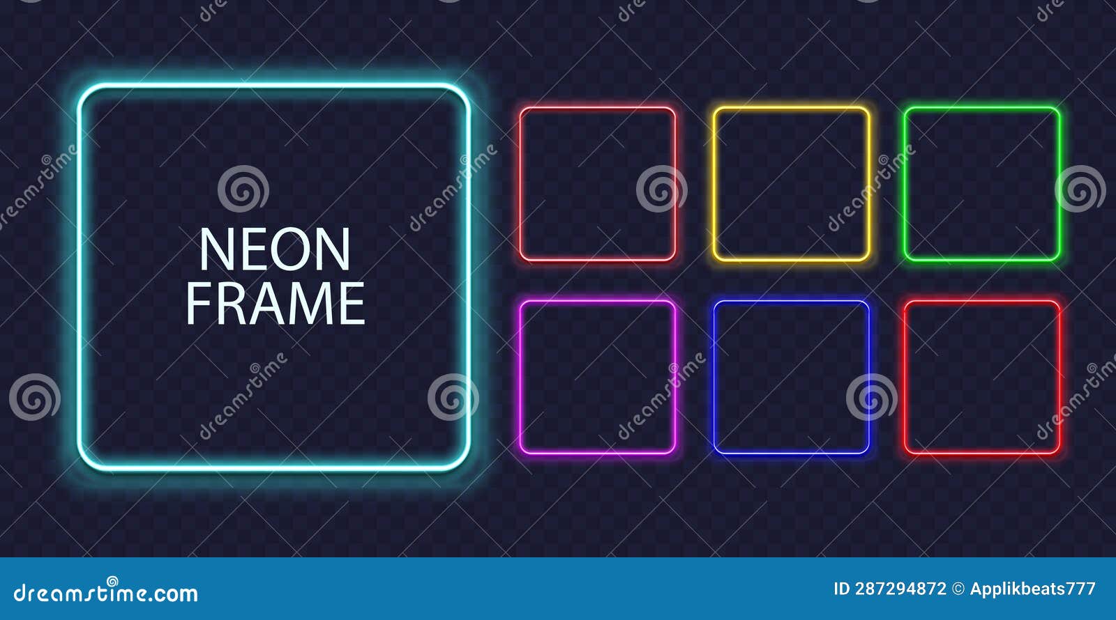 Square Neon Frames. Fluorescent Outline Border Stock Vector