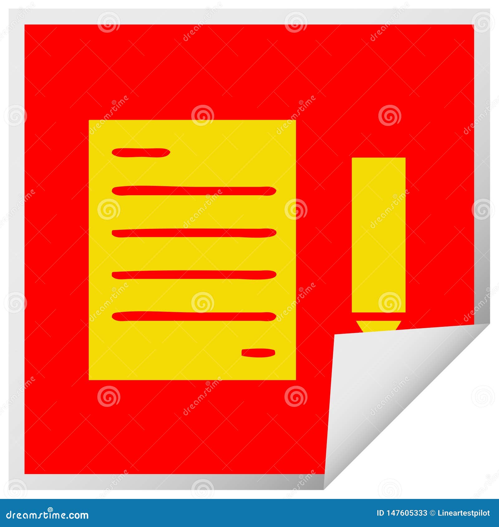 Square Peeling Sticker Cartoon Pencil and Paper Stock Vector ...