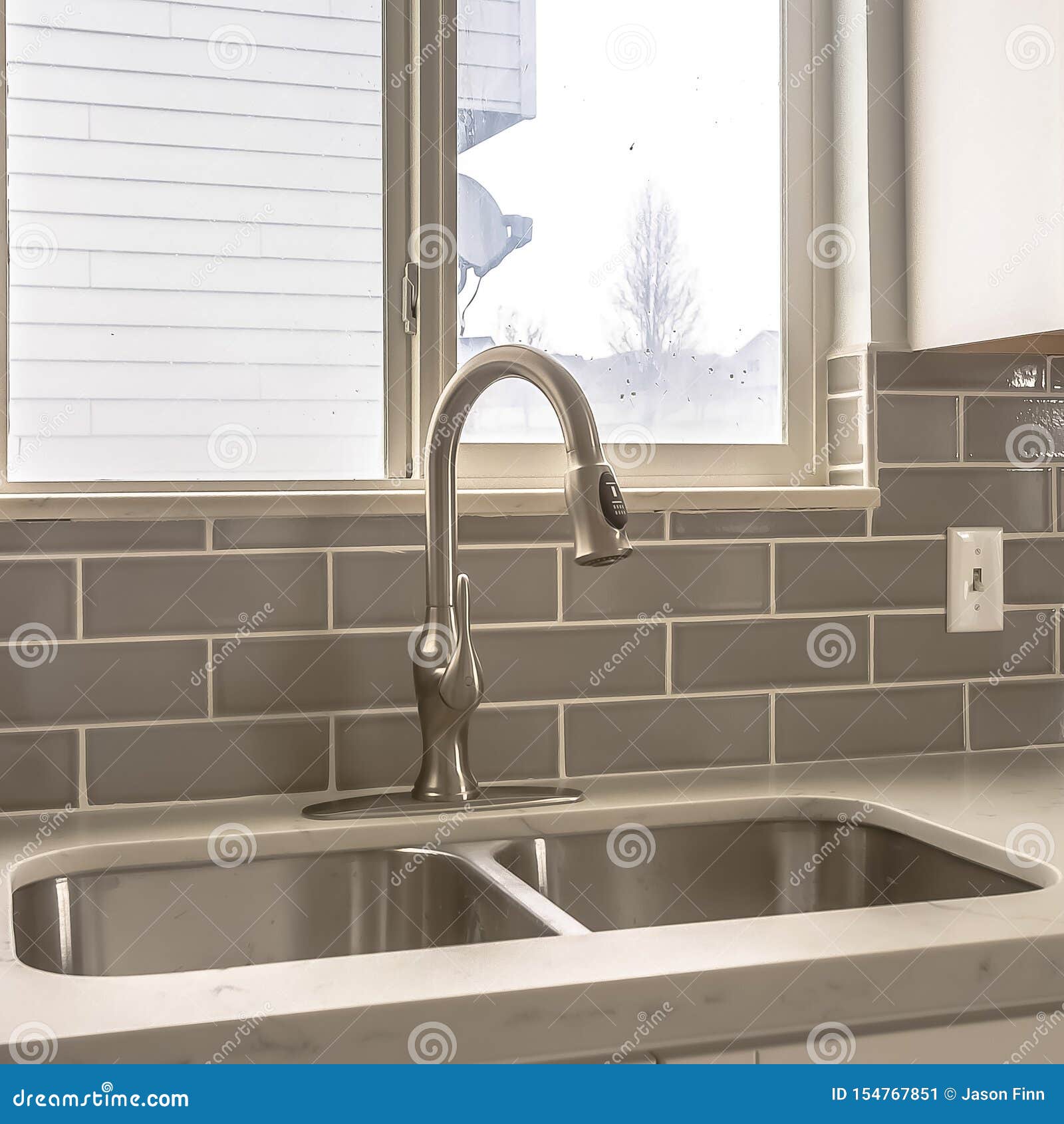 Square Polished Kitchen Countertop With Double Basin Stainless