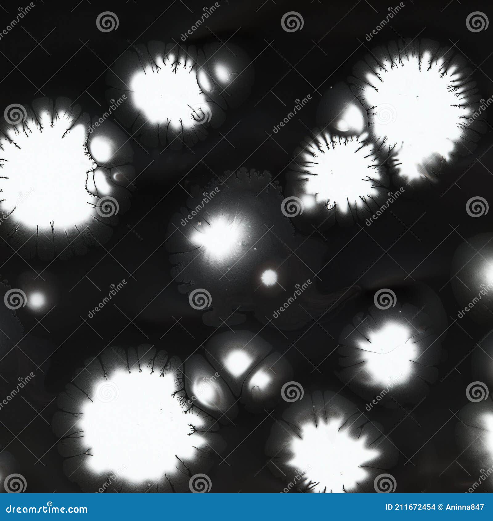 Square Poster with Abstract White Spots on a Black Background Stock