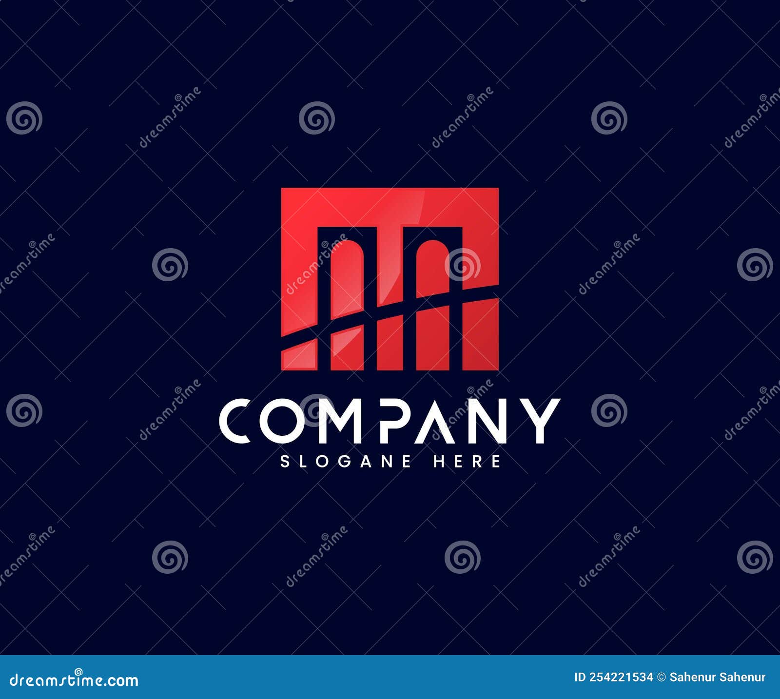 Square Red Gradient Bridge Corporation Logo Design Stock Vector