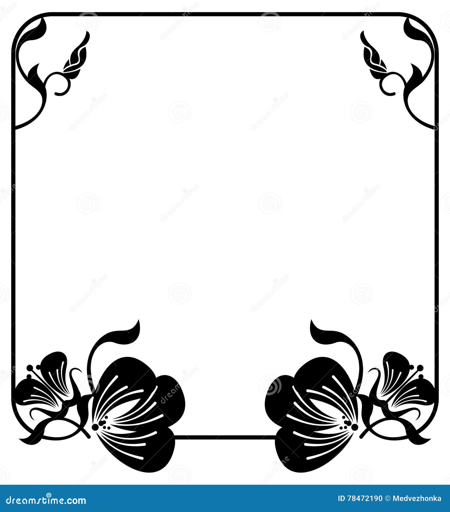 Square Silhouette Flower Frame Copy Space Vector Clip Art Stock