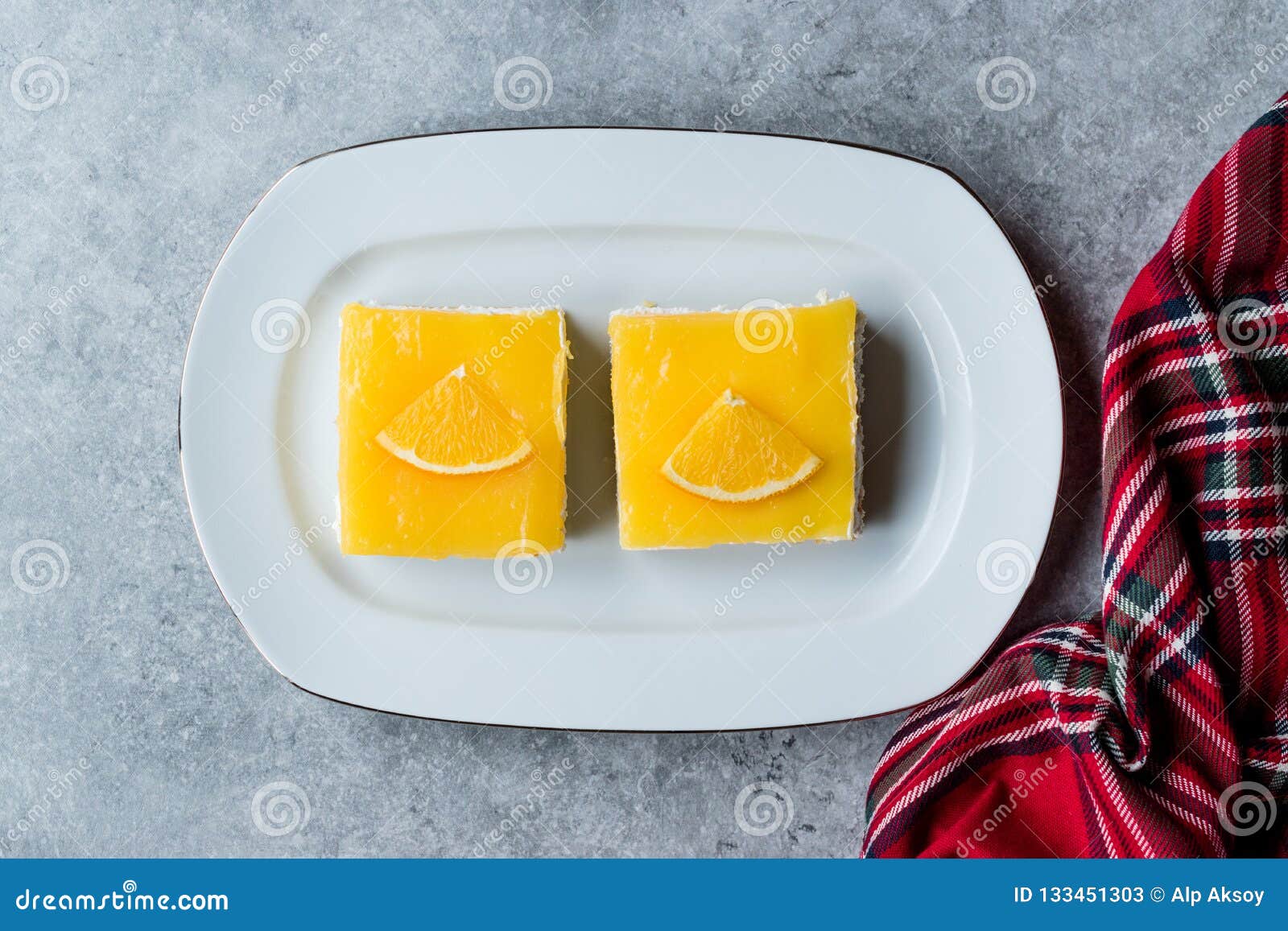 Square Slice of Orange Mascarpone Quark Cake Stock Image Image of