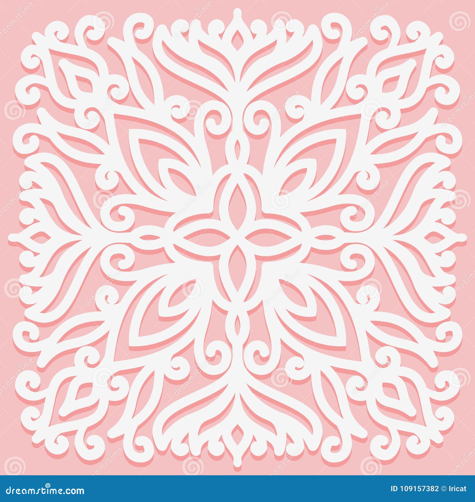 Square Solid Ornament. White Graphic Element on a Pink Background
