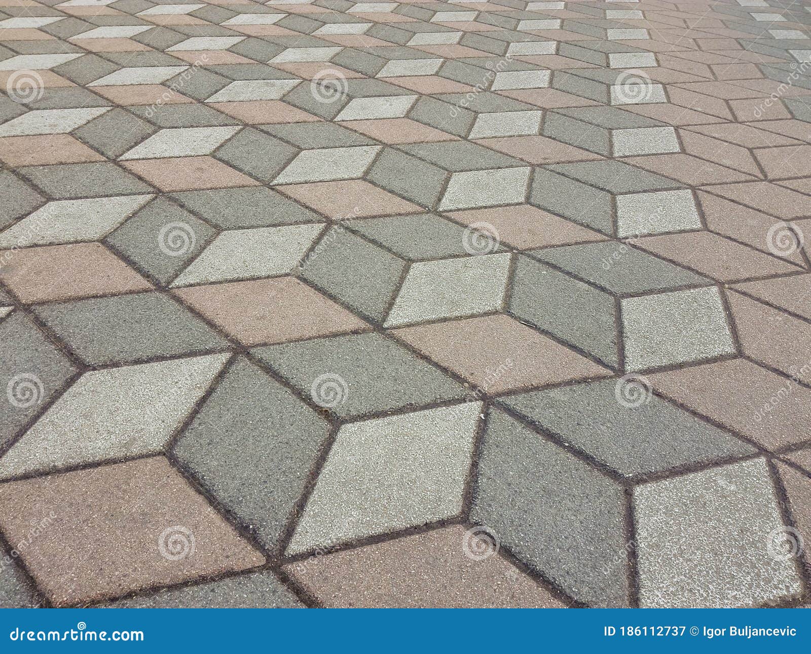 Square Stone Pavement in Perspective. Stone Floor Pavement Patterned
