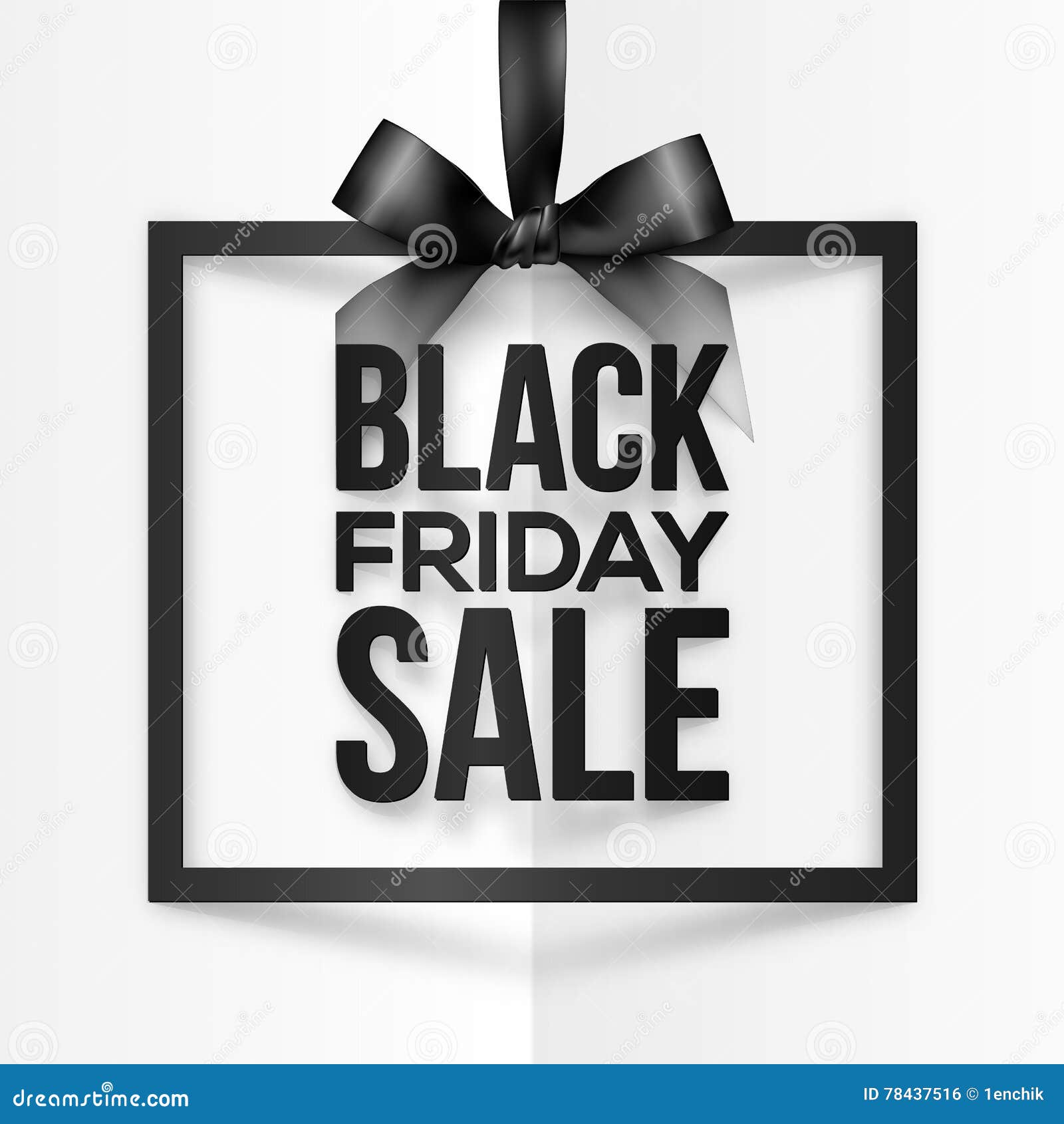 Square Vector Frame Hanging on Silky Ribbon with Black Friday Sale Sign