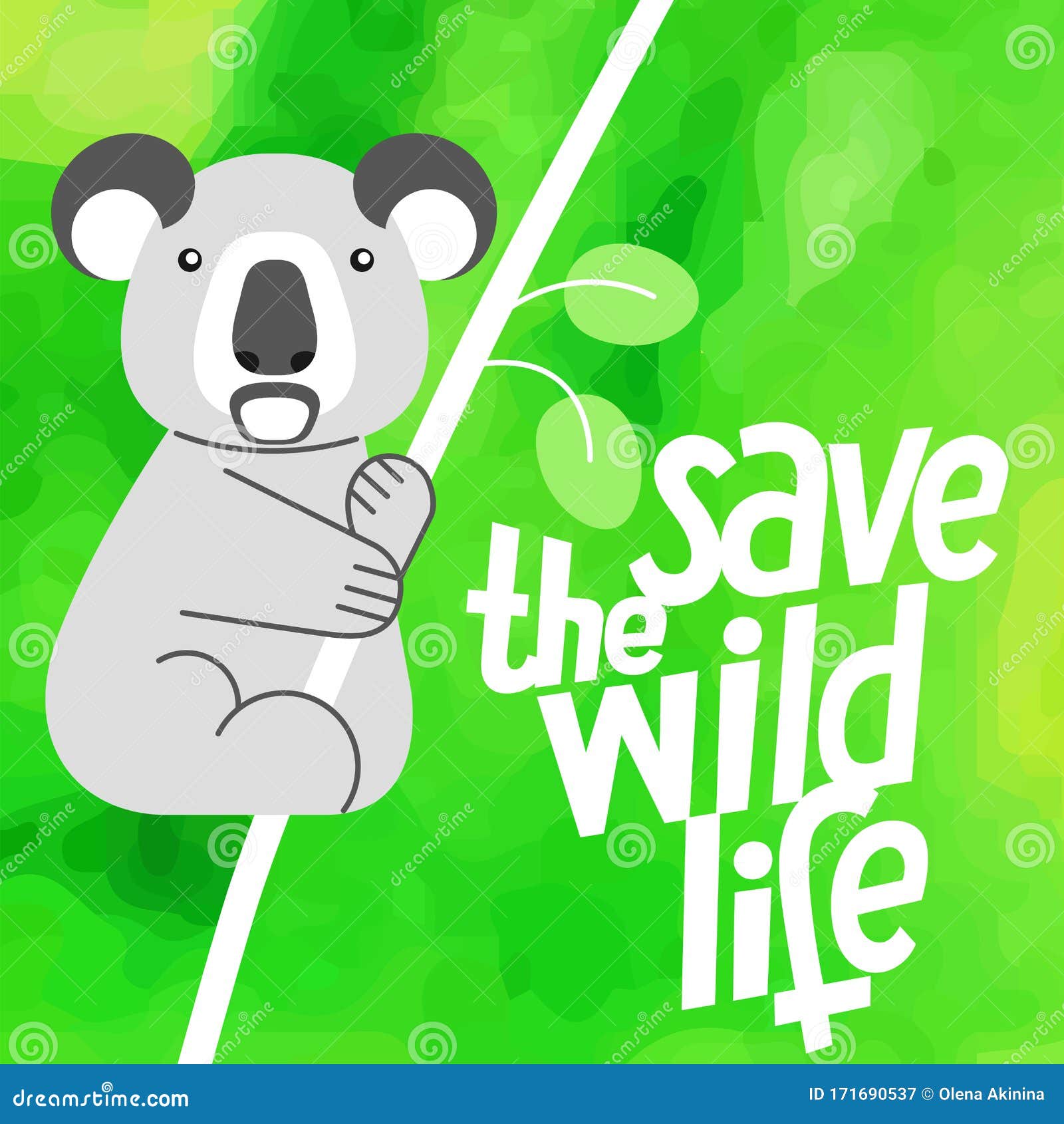 a square  image with a text save the wild life and a koala. environment protection . forest and bush protection