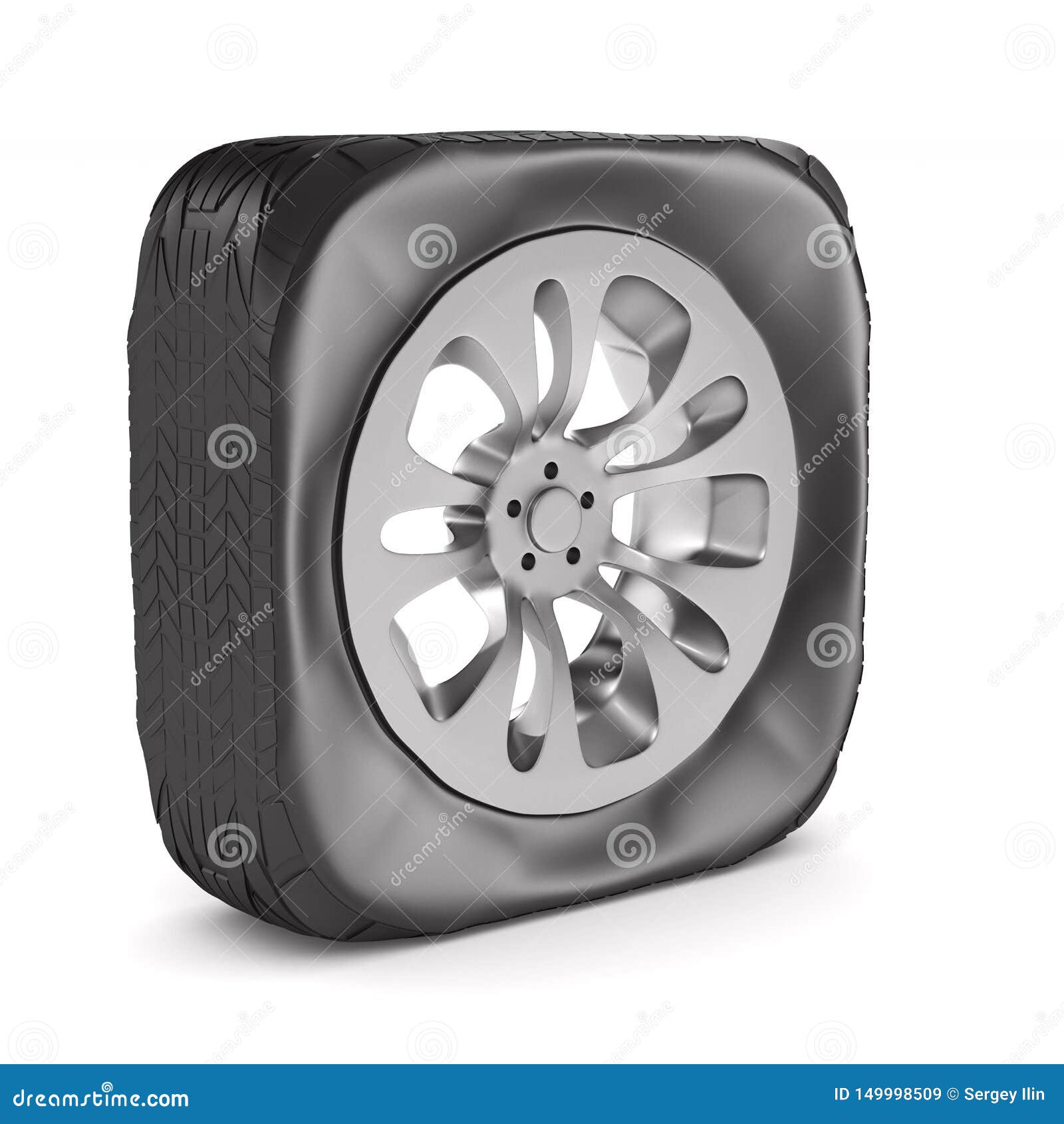 Square Wheel On White Background Isolated 3d Illustration Stock