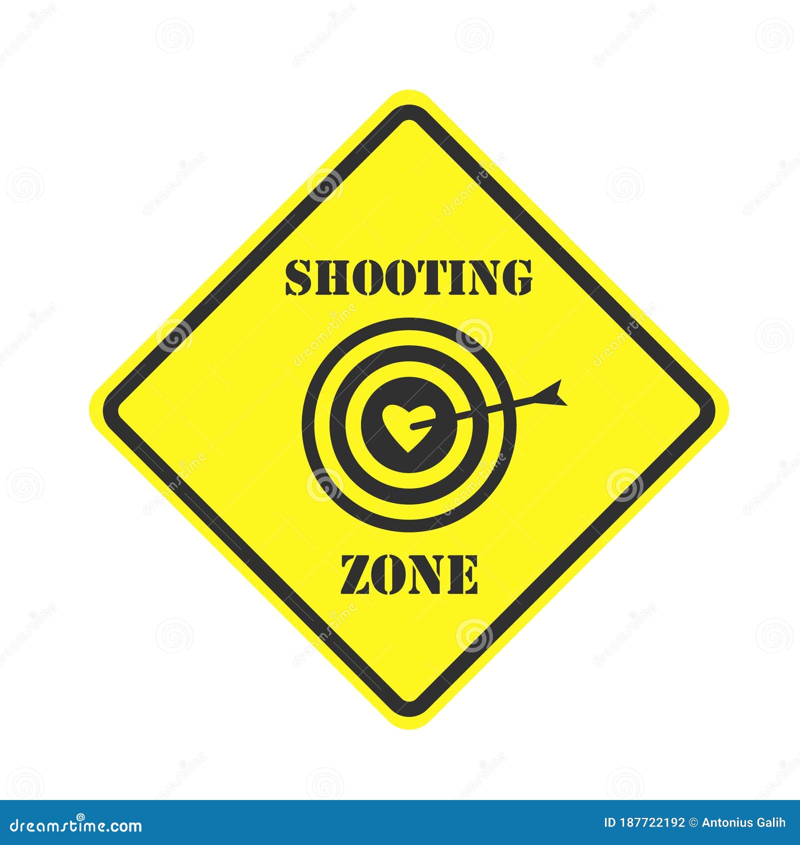 Square Yellow Sign. Shooting Zone Sign Isolated on White Background