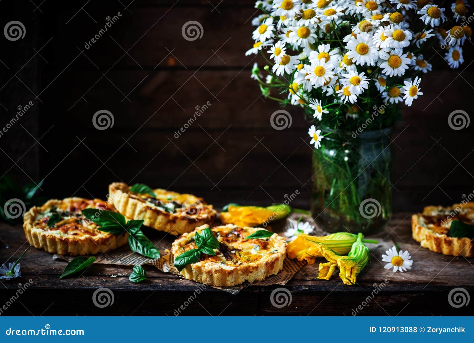 SQUASH BLOSSOM TART.style Rustic Stock Photo Image of cuisine, fresh