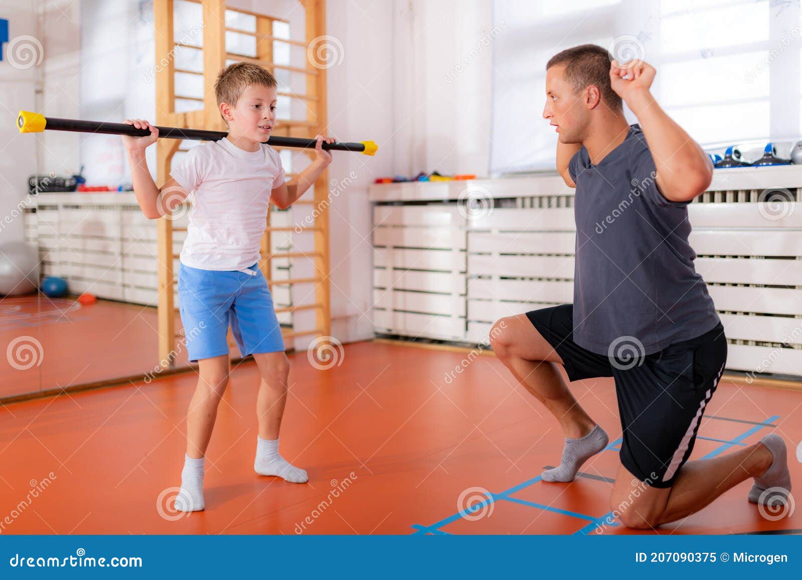 Squats with a Bar, Strength Training and Exercise for Children Stock Image Image of dynamic