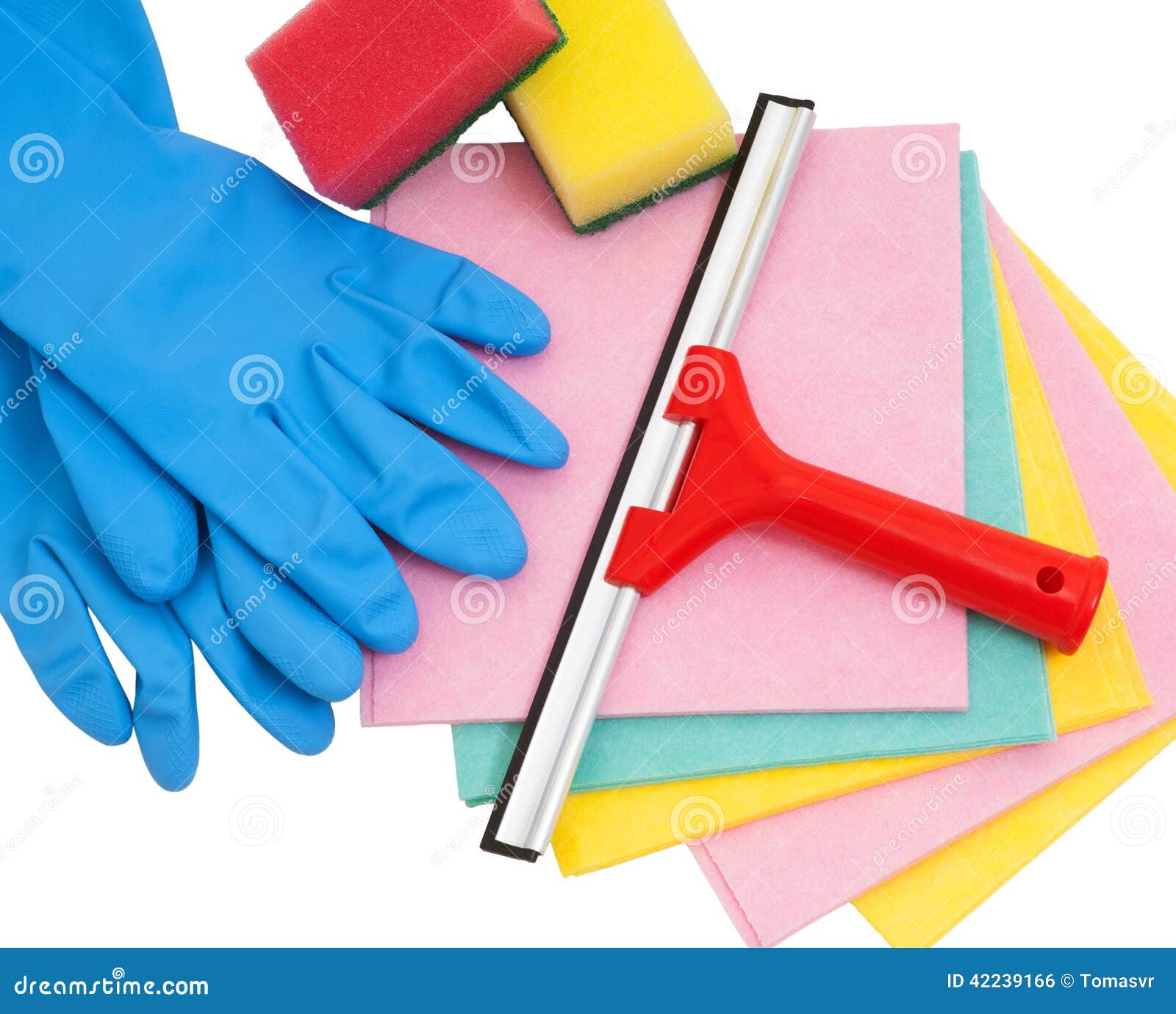Squeegee, Sponge, Rag and Glove Isolated on White and Ready for