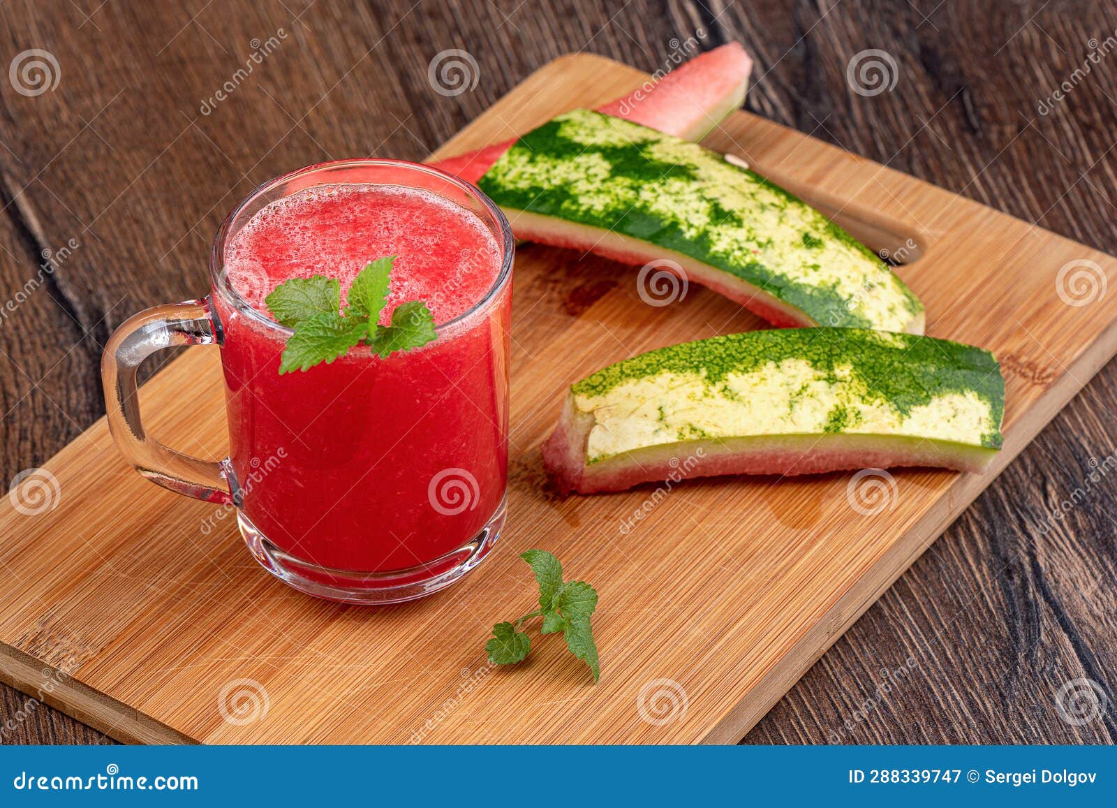 Squeezed Watermelon Juice with Mint Leaves and Watermelon Rind. Stock