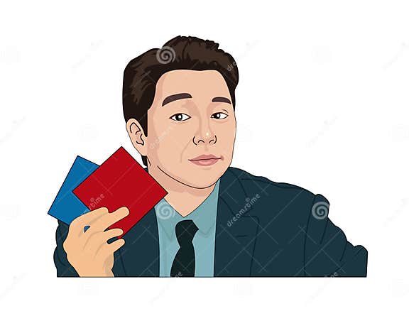 Squid Game SalesMan Character Design Envelopes Red and Blue Editorial