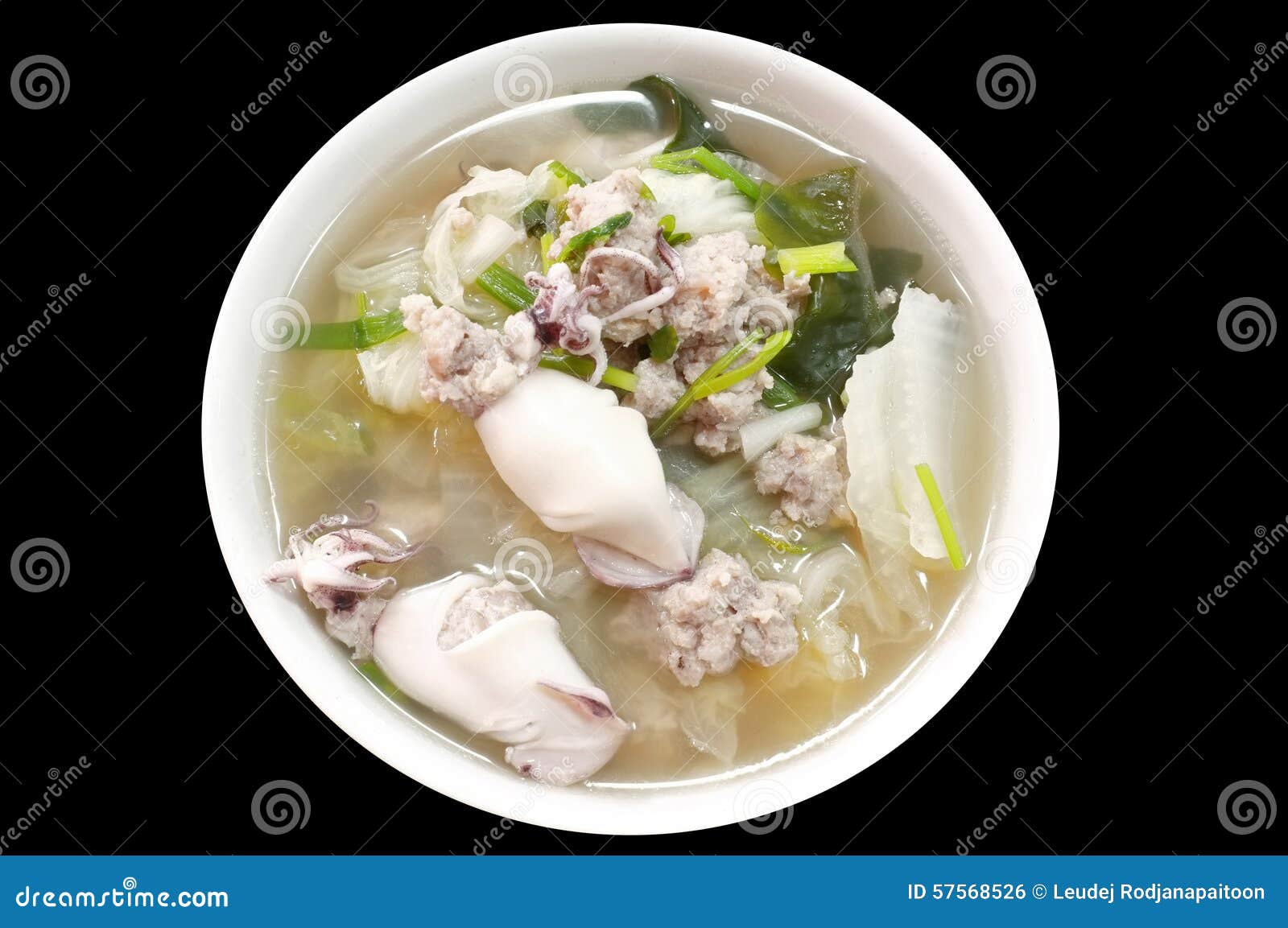 Squid Stuffed with Minced Pork and Vegetable Soup Stock Photo - Image