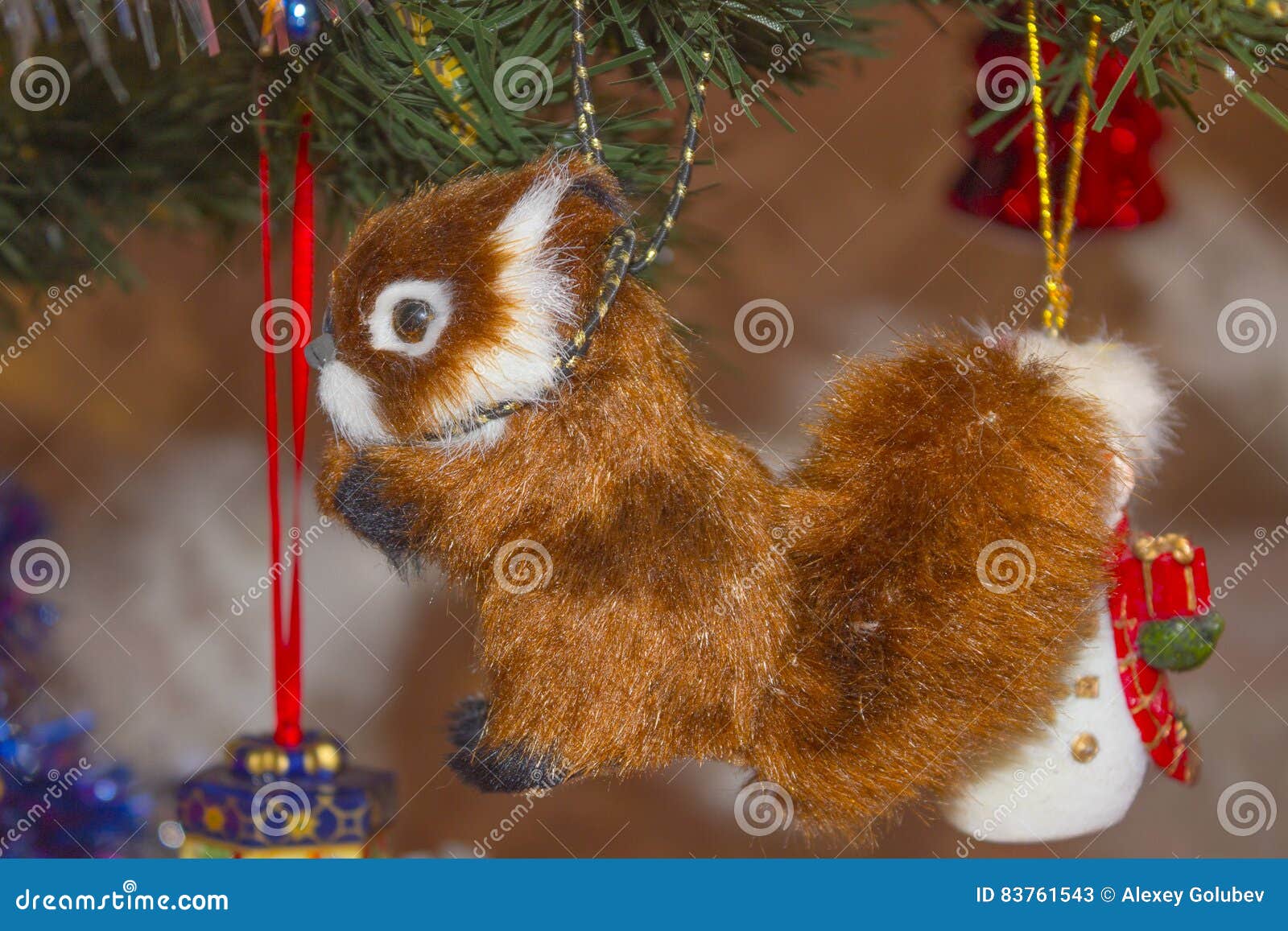 Squirrel on the Christmas Tree Stock Image Image of pine, glitter 83761543