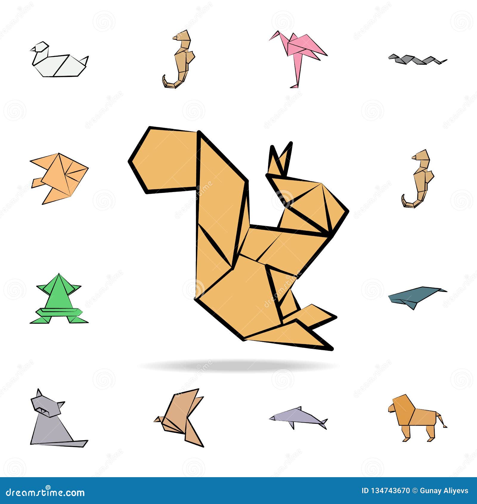 Download Squirrel Colored Origami Icon. Detailed Set Of Origami Animal In Hand Drawn Style Icons. Premium ...