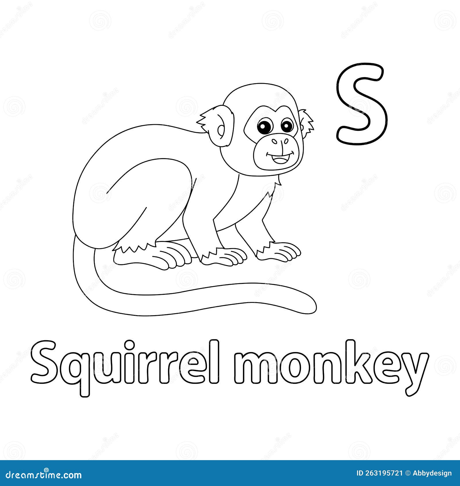 Monkey Alphabet ABC Coloring Page M Cartoon Vector