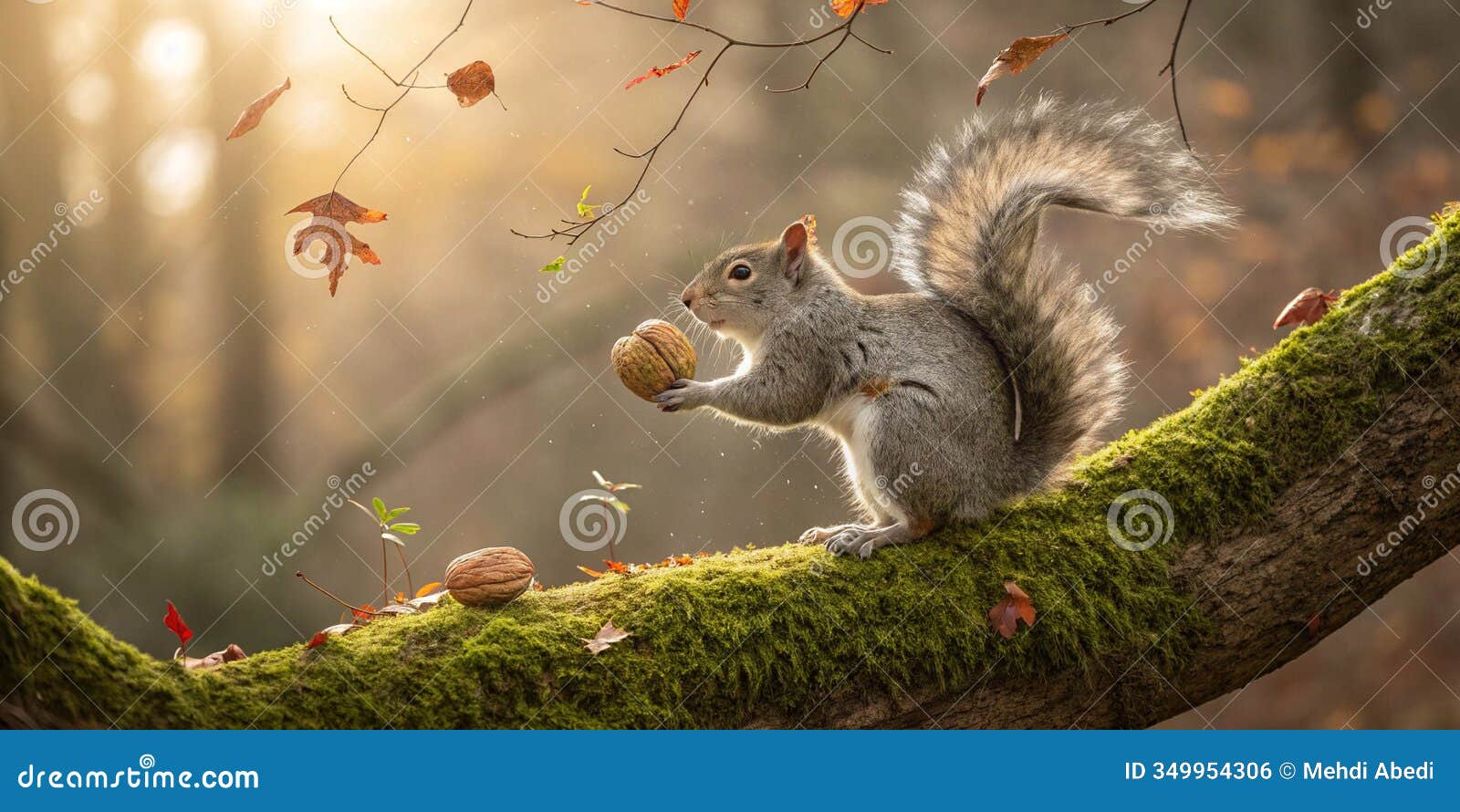 a squirrel is sitting on a branch and eating a nut ai generated