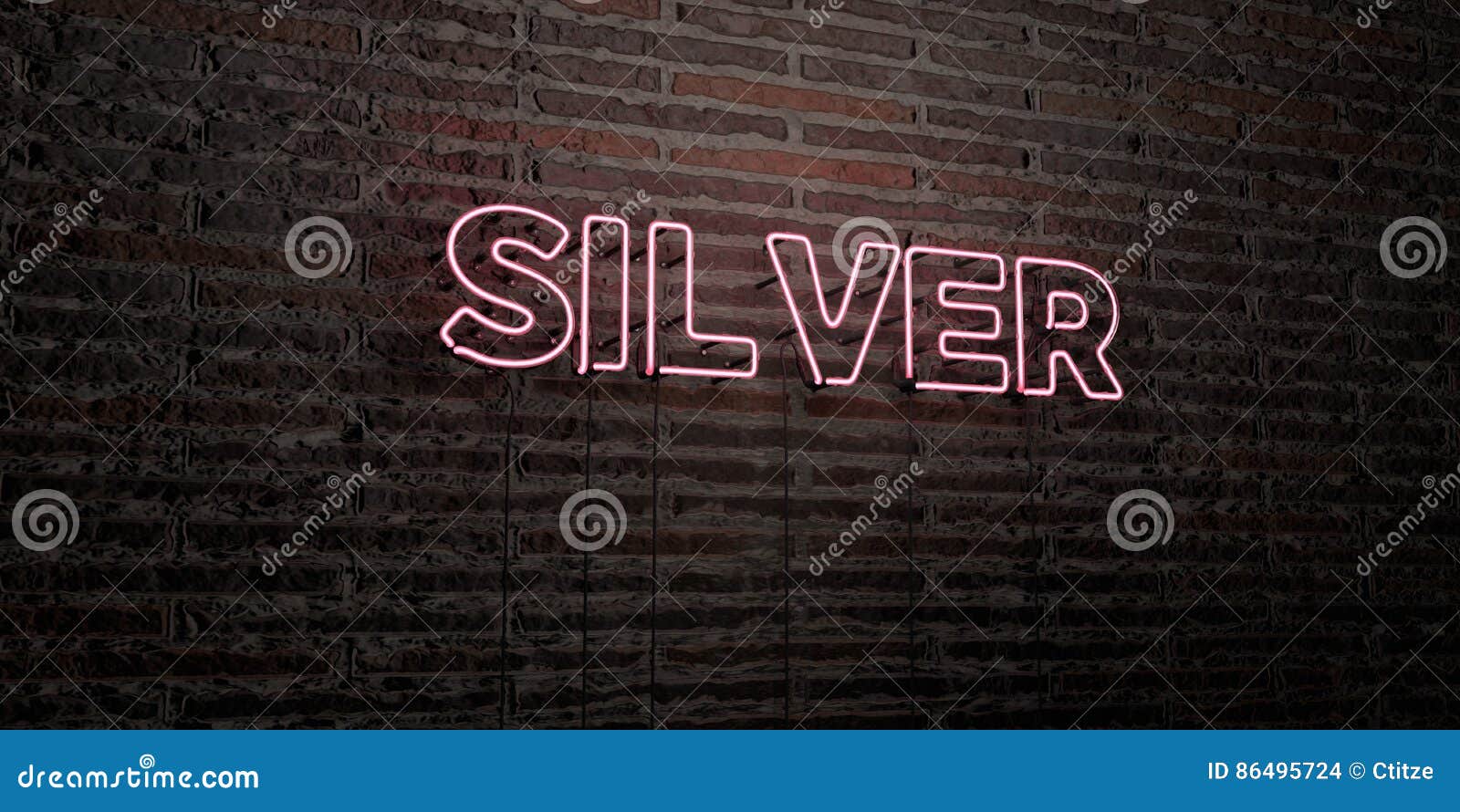 SREBRO - Realistyczny Neonowy znak na ściana z cegieł tle - 3D odpłacający się królewskość bezpłatny akcyjny wizerunek Może używać dla online sztandar reklam i kierować mailers