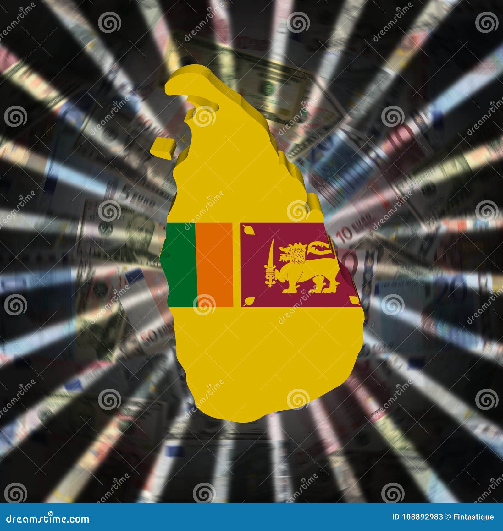Sri Lanka-kaartvlag op de illustratie van de muntuitbarsting