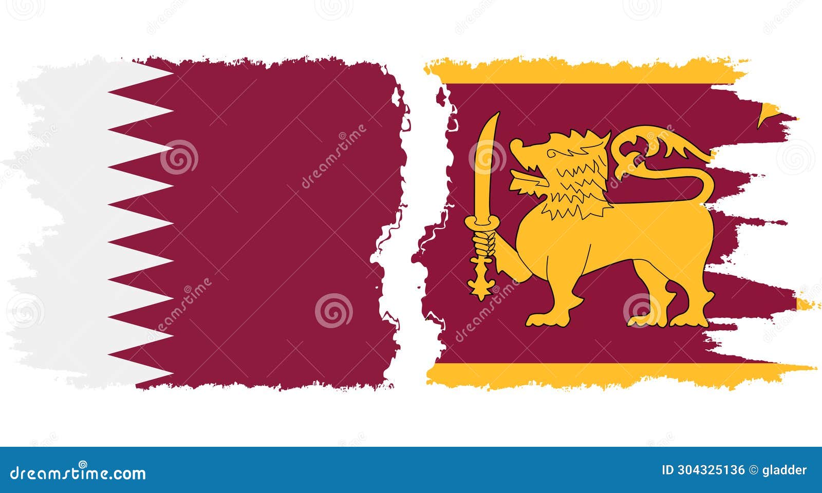 Sri Lanka and Qatar Grunge Flags Connection Vector Stock Illustration