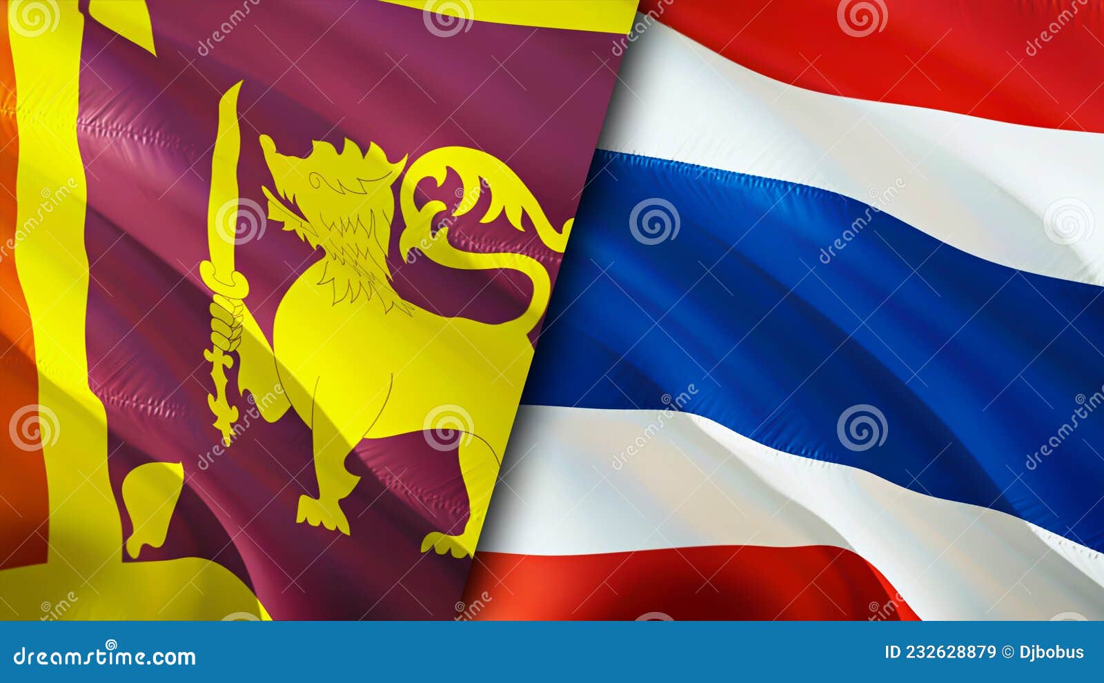 Sri Lanka Und Thailand Flagags 3d Winkend Flagge Design. Sri Lanka Thailand Flaggenbild. Sri