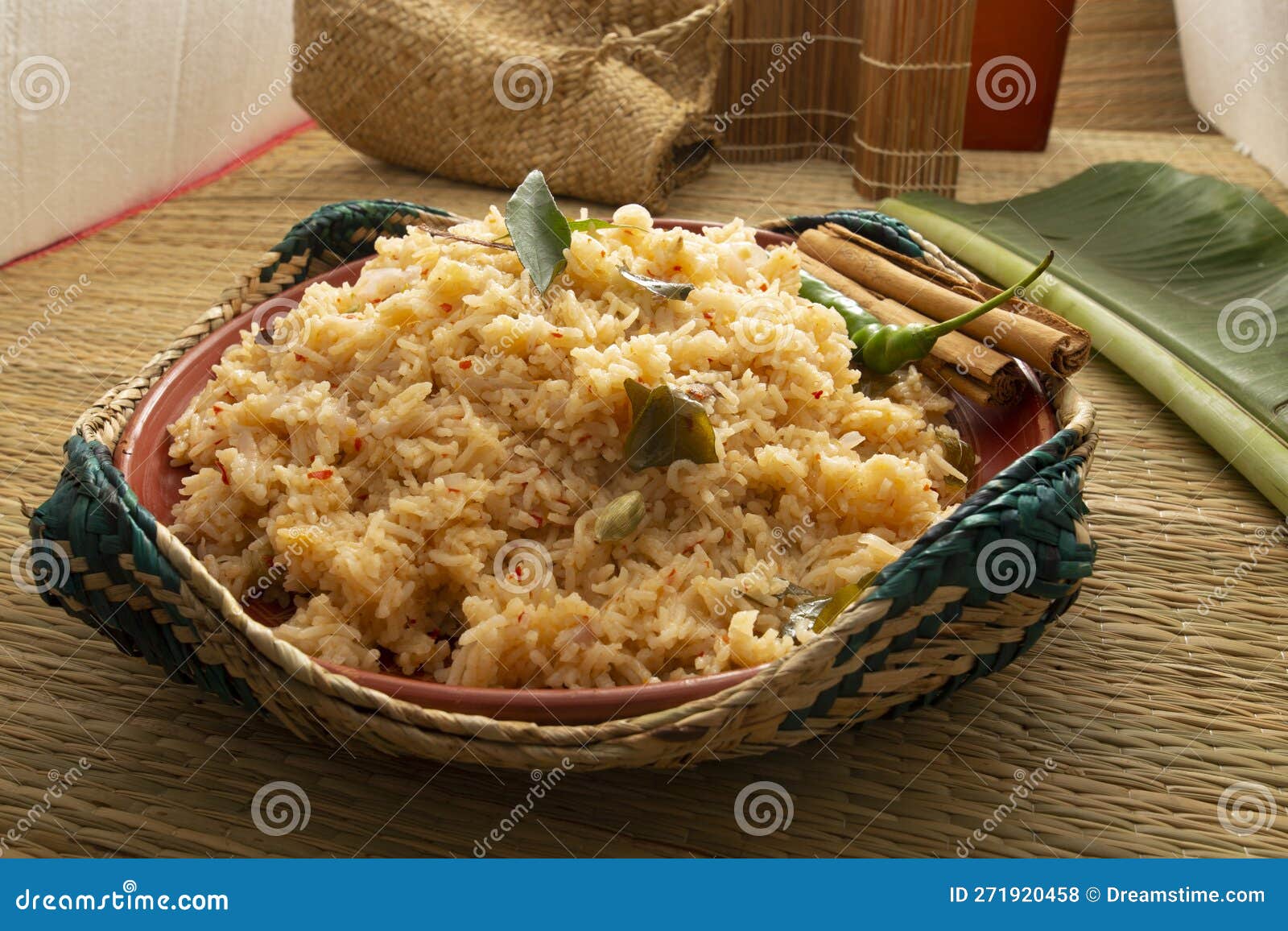 Sri Lankan-style Chili and Spicy White Rice Main Dish Stock Photo