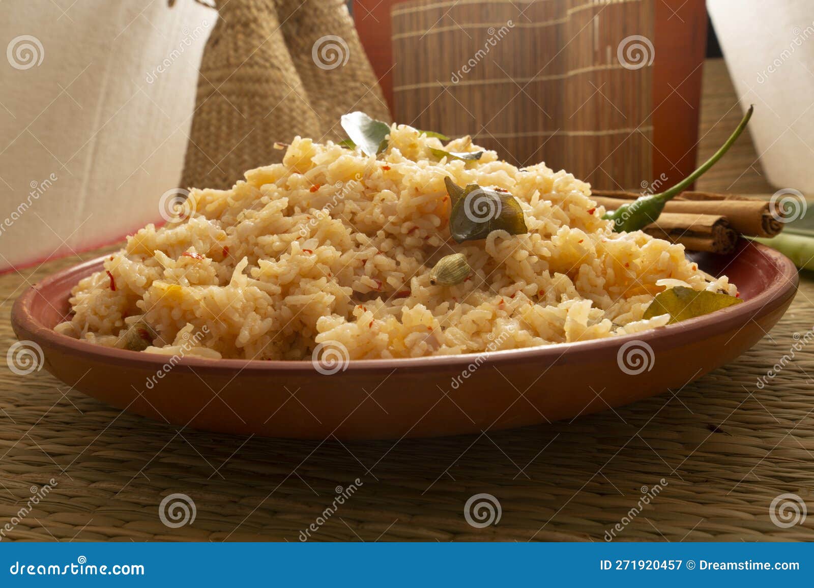 Sri Lankan-style Chili and Spicy White Rice Main Dish Recipe Stock