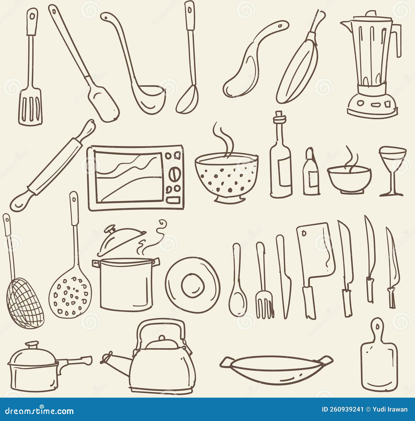 Hand Draw Kitchen Set Doodle Sticker Set Stock Vector Illustration of