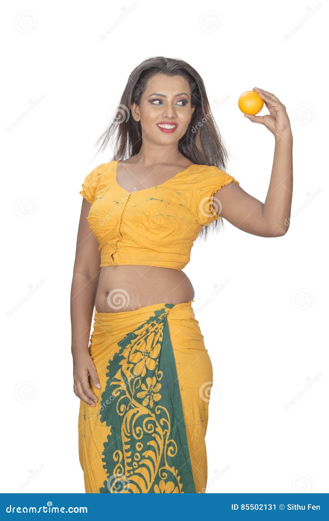 Srilankan Women Holding Orange Stock Image Image Of White Model