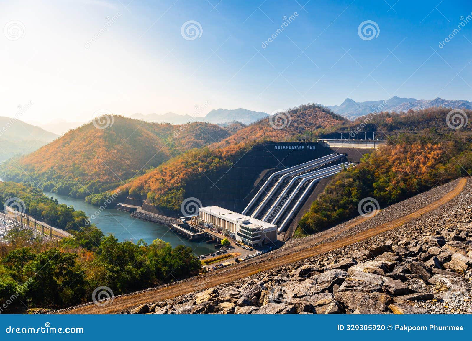 srinakarin dam is a water storage dam for electricity generation and agriculture in the middle of a valley in kanchanaburi