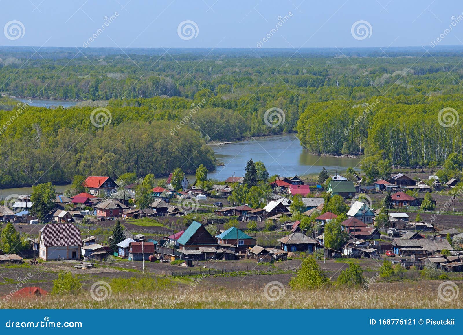Siberian Village Srostki And The Katun River In The Altai Territory Of