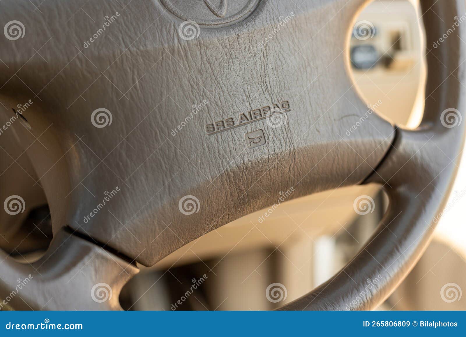 SRS Airbag in a Steering Wheel of a Car Closeup Stock Image Image of