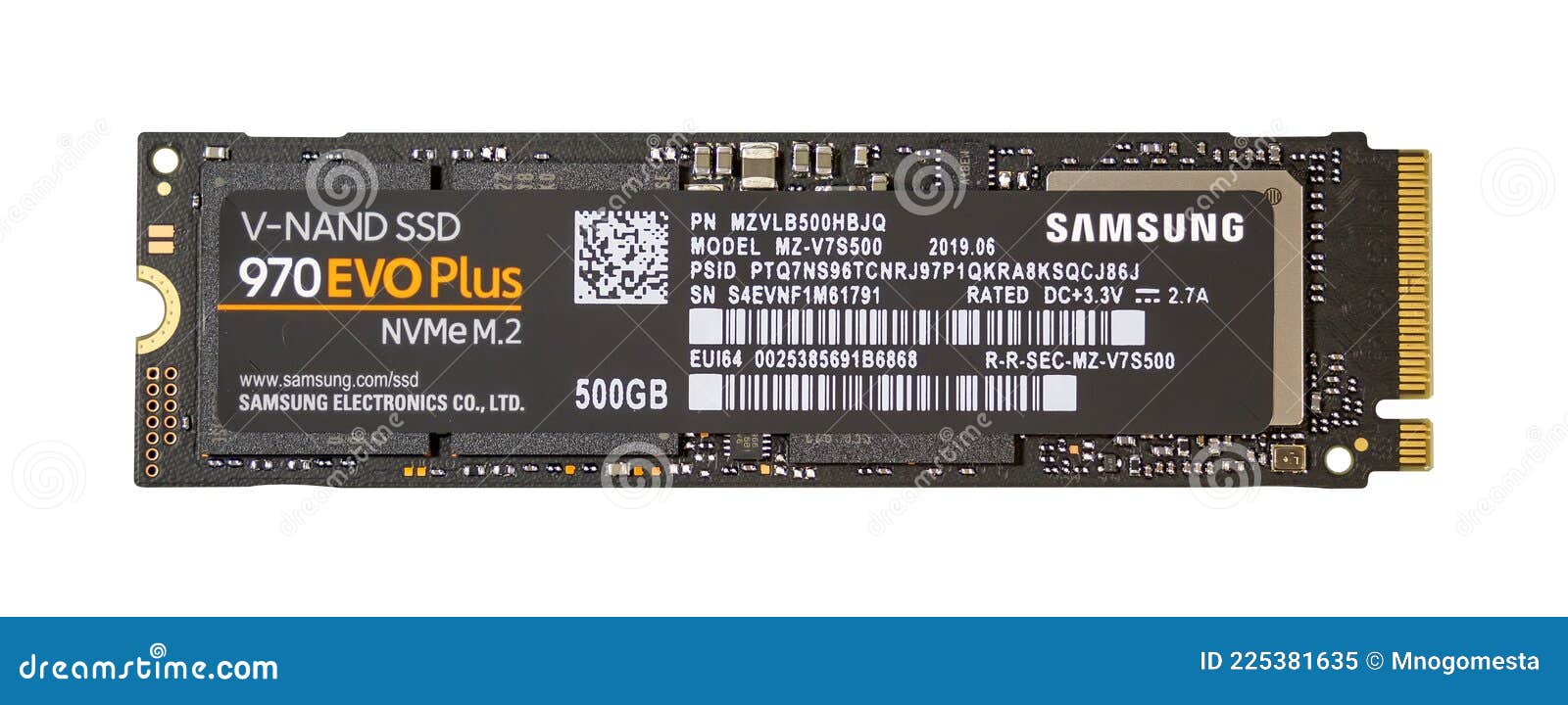 ingeniør lineær Brandmand SSD Samsung 970 EVO Plus 500 GB Isolated on White Background. Model  MZ-V7S500 NVMe M.2. Illustrative Editorial Editorial Image - Image of  label, digital: 225381635